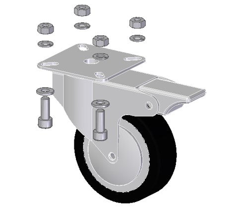 ROLLE MIT BREMSE PODIUM EDELSTAHL